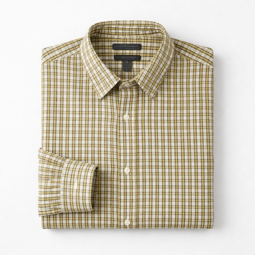Banana Republic Men's Checkered Button-Down Cotton Shirt Yellow/White Size XL